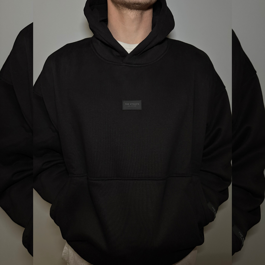 'MIDNIGHT BLACK' OVERSIZED PATCHWORK HOODIE