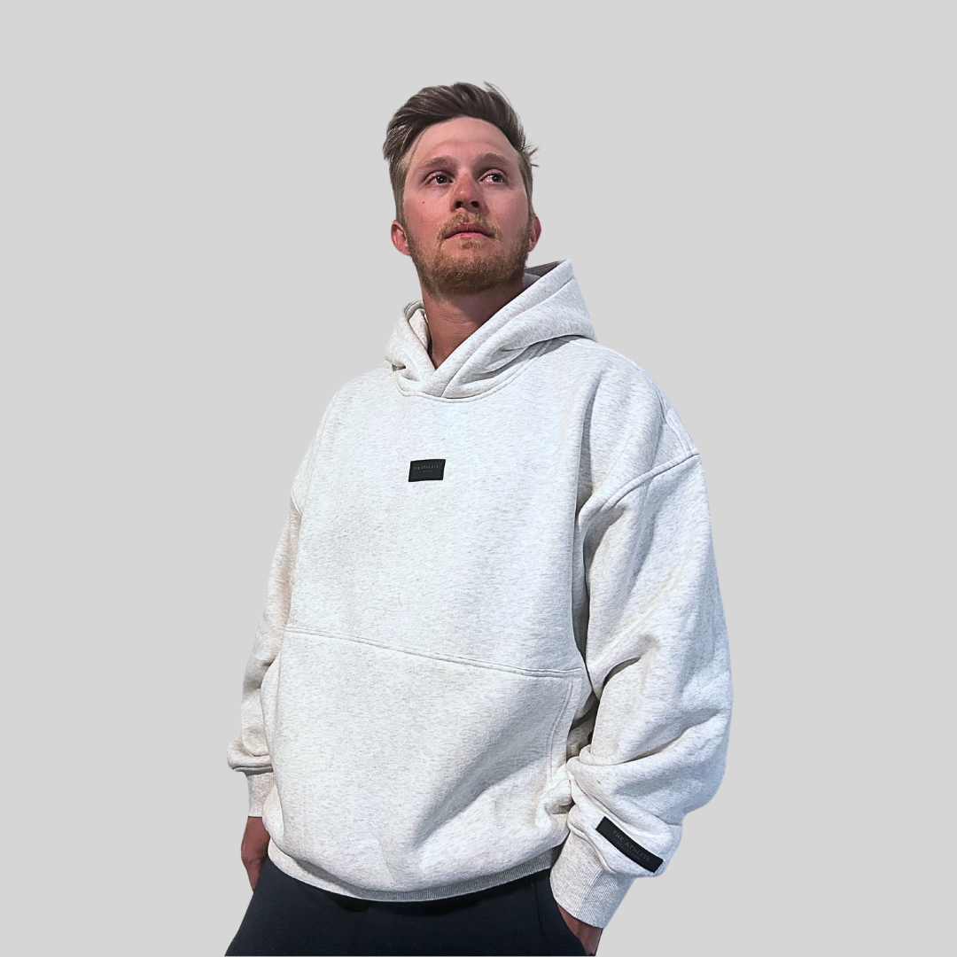 'OATMEAL GRAY' OVERSIZED PATCHWORK HOODIE