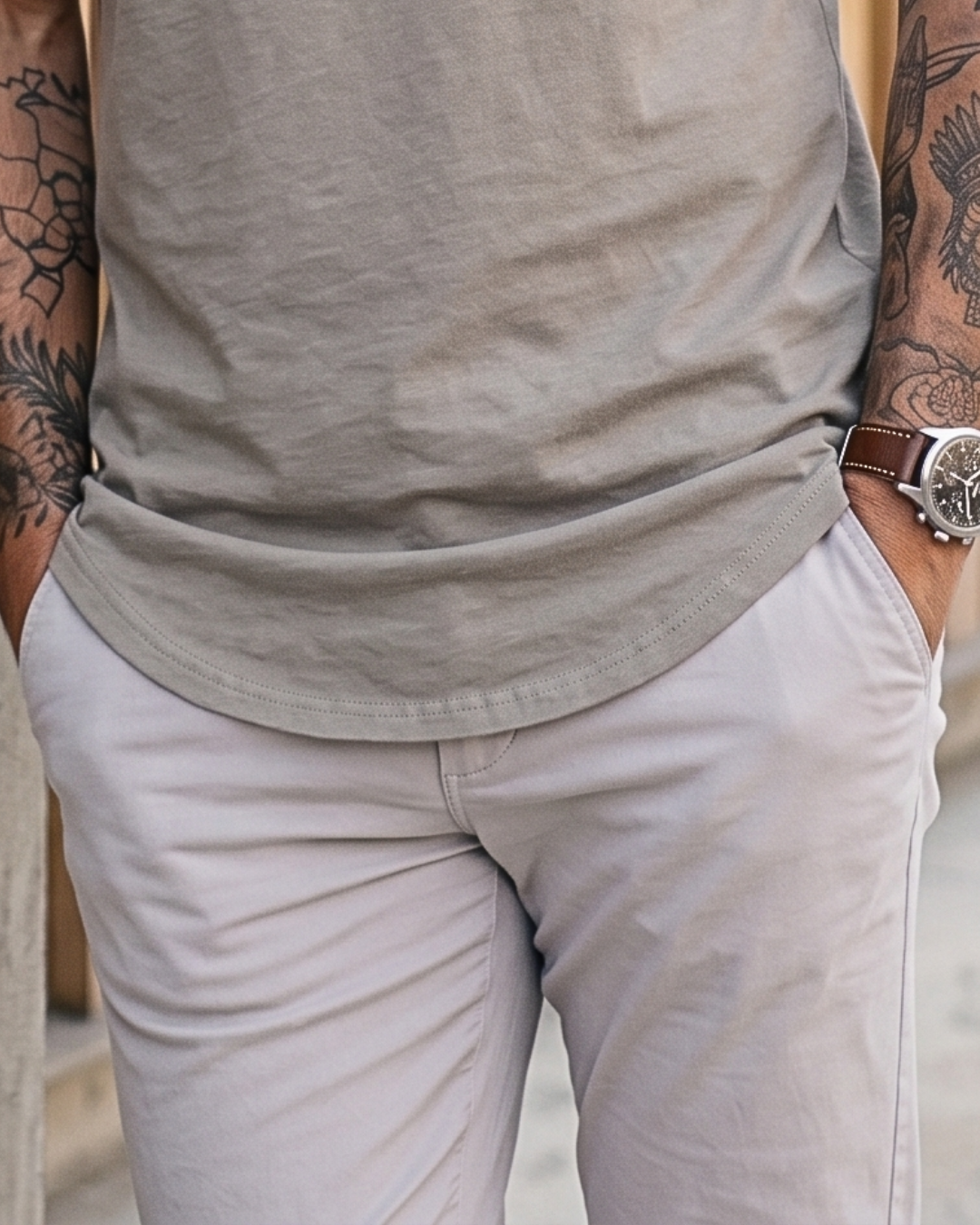 MENS EARTHSTONE BROWN ELONGATED HEM TEE