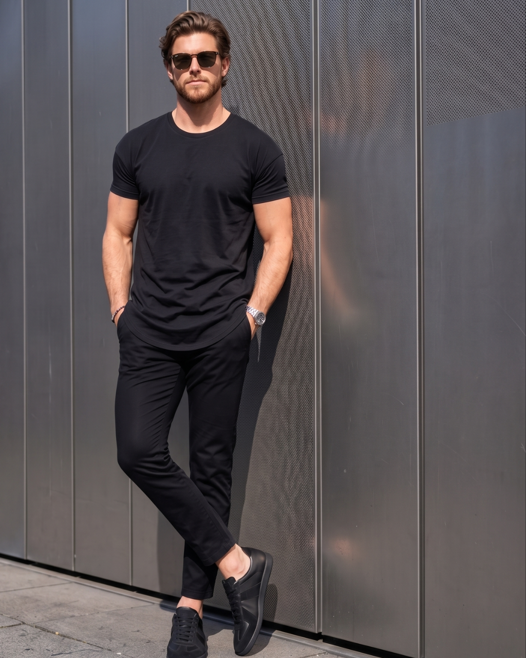 MENS NERO BLACK ELONGATED HEM TEE
